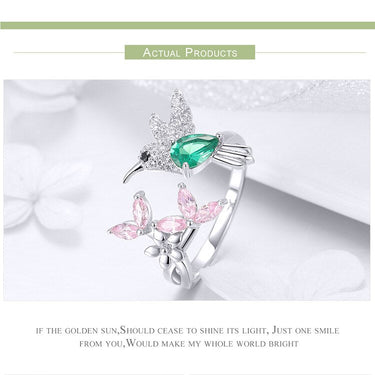 925 Sterling Silver Hummingbird Open Ring Dazzing CZ Adjustable Finger Rings for Women Silver Jewelry Gift BSR016  -  GeraldBlack.com