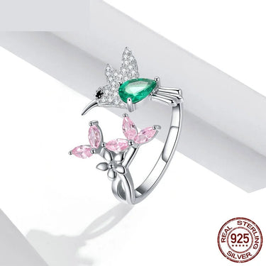 925 Sterling Silver Hummingbird Open Ring Dazzing CZ Adjustable Finger Rings for Women Silver Jewelry Gift BSR016  -  GeraldBlack.com
