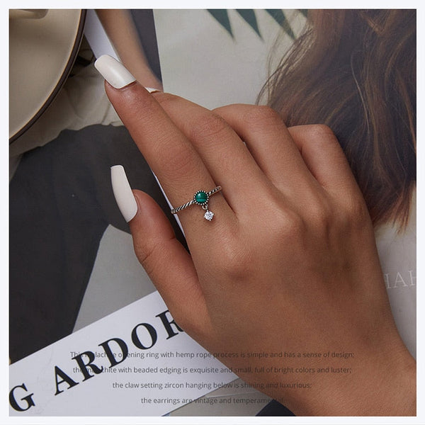 925 Sterling Silver Malachite Open Size Ring for Women Fine Jewelry Green Gem Stone Ring for Female Wedding Gift SCR853  -  GeraldBlack.com