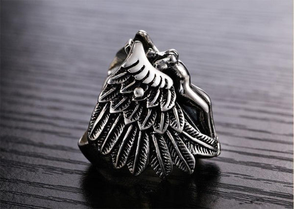 925 Sterling Silver Unisex Angel Wings Elegant Angel Fashion Ring - SolaceConnect.com