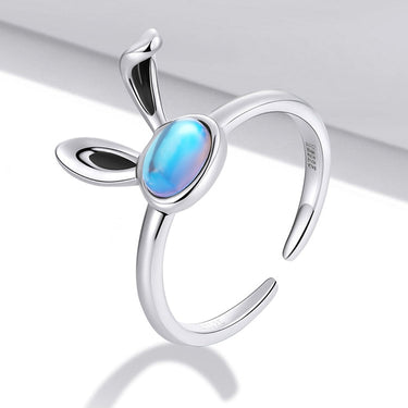 925 Sterling Silver Moonstone Rabbit Open Ring for Women Lovely Rabbit Ears Ring Fine Jewelry Set Friendship Gift  -  GeraldBlack.com