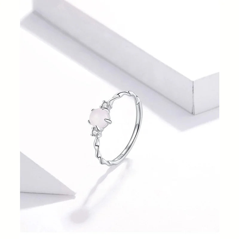 925 Sterling Silver Moonstone Ring Finger Rings for Women Vintage Retro Stackable Rings Band Silver  -  GeraldBlack.com