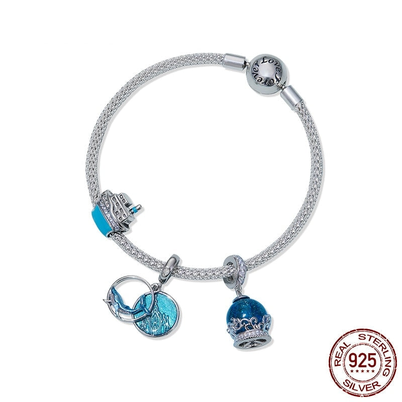 925 Sterling Silver Ocean Series Bangle Blue Crystal Ball Hanging Beads Charms Bracelet for Women Gift Fine Jewelry  -  GeraldBlack.com