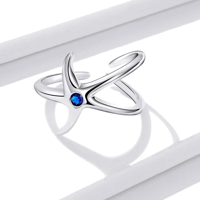 925 Sterling Silver Open Ring Starfish Ring CZ Adjustable Ring for Women Jewelry Best Gift BSR177  -  GeraldBlack.com