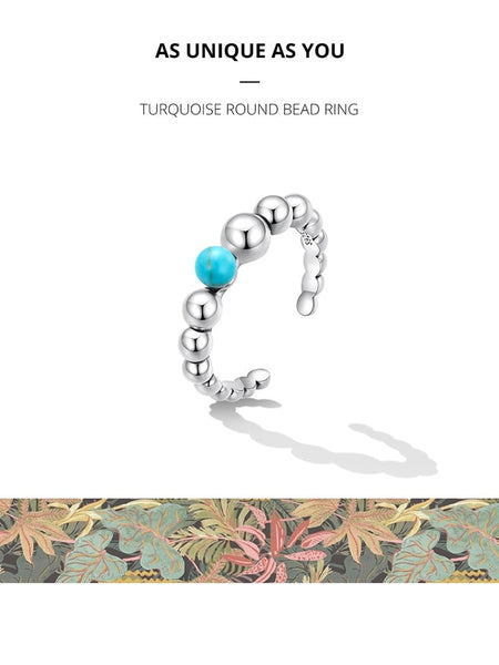 925 Sterling Silver Open Size Turquoise Round Bead Ring for Women Stackable Bead Fashion Girl Ring Fine Jewelry Gift  -  GeraldBlack.com