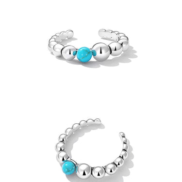 925 Sterling Silver Open Size Turquoise Round Bead Ring for Women Stackable Bead Fashion Girl Ring Fine Jewelry Gift  -  GeraldBlack.com