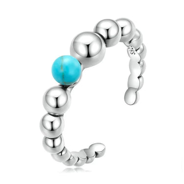 925 Sterling Silver Open Size Turquoise Round Bead Ring for Women Stackable Bead Fashion Girl Ring  -  GeraldBlack.com