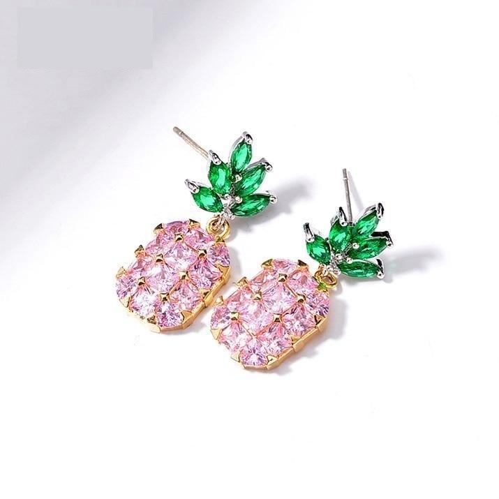 925 Sterling Silver Pineapple Stud Earring for Women with Green Zircon  -  GeraldBlack.com