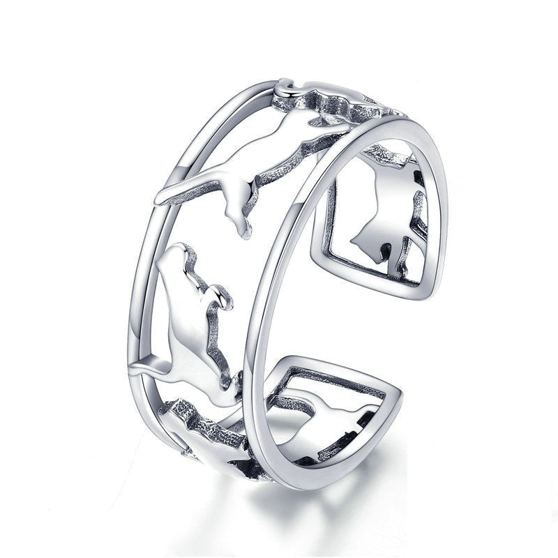 925 Sterling Silver Playing Cat Pussy Cocktail Finger Rings for Women Happy Cat Animal Ring Jewelry Gift SCR473  -  GeraldBlack.com