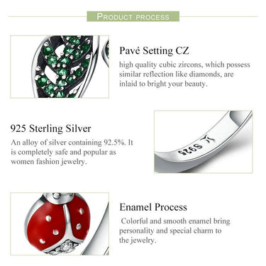 925 Sterling Silver Resting Ladybug Dangle in Tree Leaves Finger Rings for Women Sterling Silver Jewelry Gift SCR310  -  GeraldBlack.com