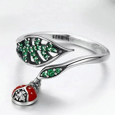 925 Sterling Silver Resting Ladybug Dangle in Tree Leaves Finger Rings for Women Sterling Silver Jewelry Gift SCR310  -  GeraldBlack.com