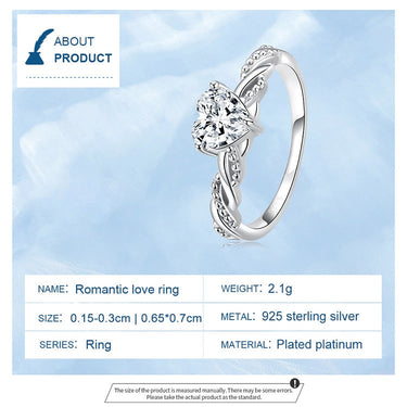 925 Sterling Silver Romantic Love Ring for Women Fine Jewelry Shining Heart Stone Ring for Girl Wedding Bridal Gift  -  GeraldBlack.com