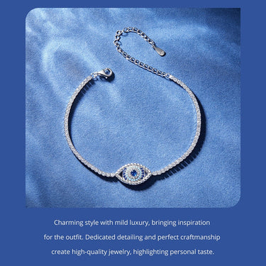 925 Sterling Silver Round Devils Eye Tennis Bracelet Lucky Guarding Hand Chain Bracelet for Women Fine Jewelry  -  GeraldBlack.com