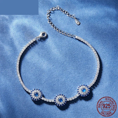 925 Sterling Silver Round Devils Eye Tennis Bracelet Lucky Guarding Hand Chain Bracelet for Women Fine Jewelry  -  GeraldBlack.com