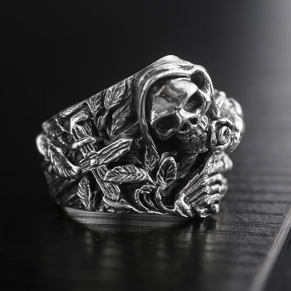 925 Sterling Silver Skull Cross Flower Eagle Vintage Ring for Men - SolaceConnect.com