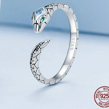925 Sterling Silver Snake Shape Finger Ring Animal Unadjustable Ring for Women Pave Setting Zircon Fine Jewelry BSR355  -  GeraldBlack.com