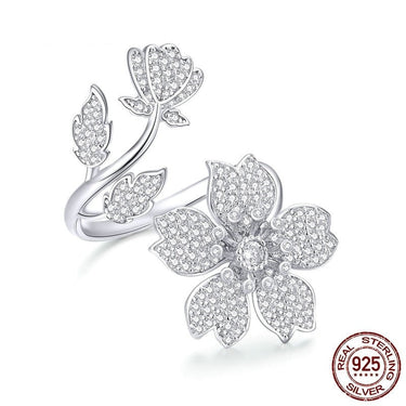 925 Sterling Silver Spring Opening Finger Ring Flower Adjustable Ring for Women Zircon Fine Jewelry BSR076  -  GeraldBlack.com
