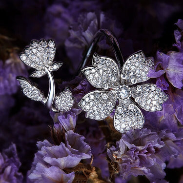 925 Sterling Silver Spring Opening Finger Ring Flower Adjustable Ring for Women Zircon Fine Jewelry BSR076  -  GeraldBlack.com