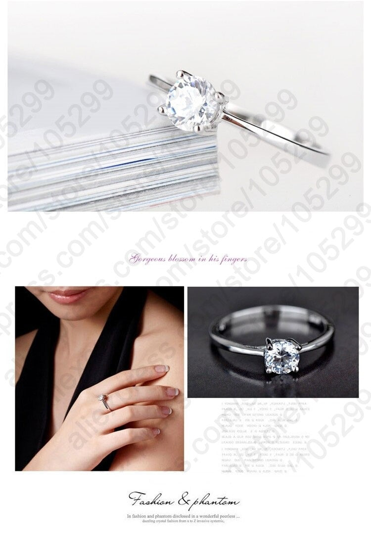 925 Sterling Silver Super Shiny Cubic Zircon Wedding Ring in Classic Style  -  GeraldBlack.com