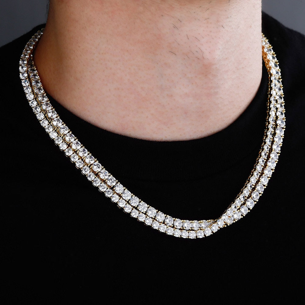 925 Sterling Silver Tennis Chain Spring Clasp Iced Out CZ Hip-hop Necklace  -  GeraldBlack.com