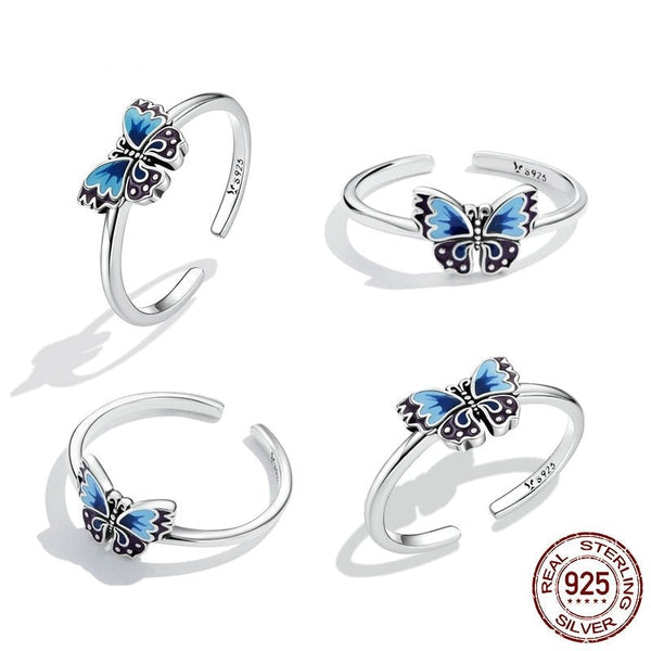 925 Sterling Silver Vintage Butterfly Open Ring for Women Retro Butterfly Simple Silver Ring Fine Jewelry Dainty Gift  -  GeraldBlack.com