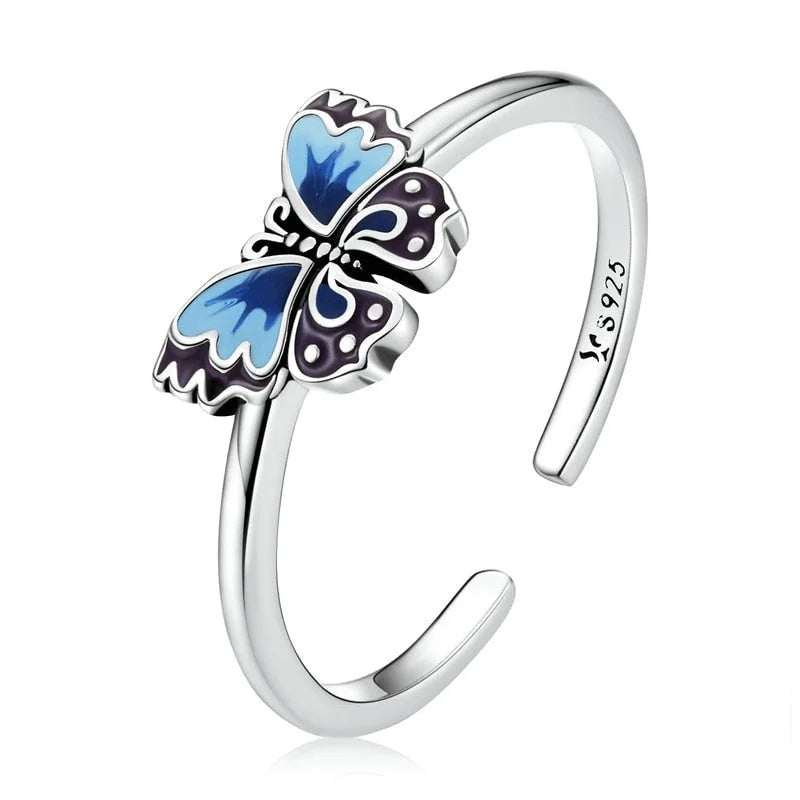 925 Sterling Silver Vintage Butterfly Open Ring for Women Retro Butterfly Simple Silver Ring Fine Jewelry Dainty Gift  -  GeraldBlack.com