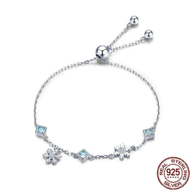 925 Sterling Silver Winter Snowflake Bracelet Blue Cubic Zircon Snowflower Chain Link Bracelet for Women Jewelry BSB001  -  GeraldBlack.com