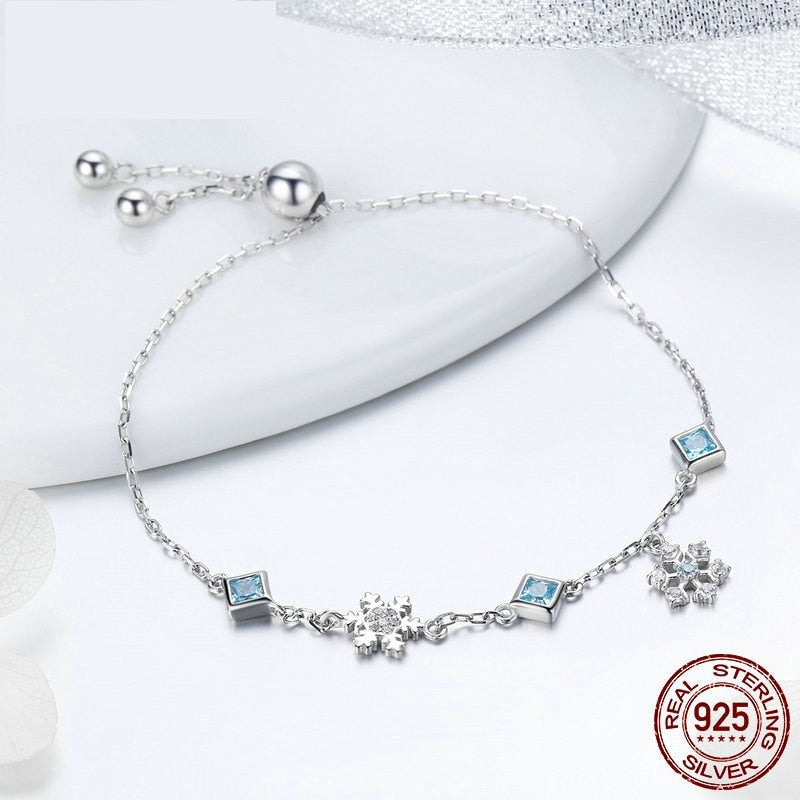925 Sterling Silver Winter Snowflake Bracelet Blue Cubic Zircon Snowflower Chain Link Bracelet for Women Jewelry BSB001  -  GeraldBlack.com