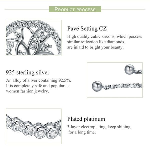 925 Sterling Silver Zircon Tree of Life Tennis Bracelet Women Adjustable Link Chain Bracelet Fine Jewelry SCB035  -  GeraldBlack.com