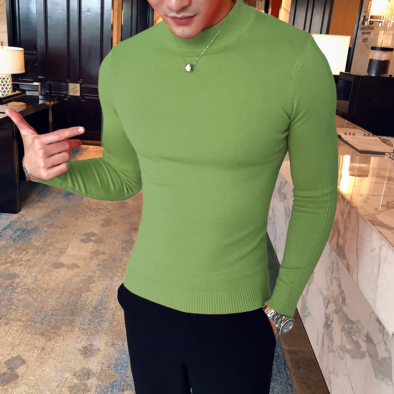 9Colors Fashion Autumn Winter Long Sleeve Knitted Sweater Men Clothing Simple Slim Fit Casual  -  GeraldBlack.com