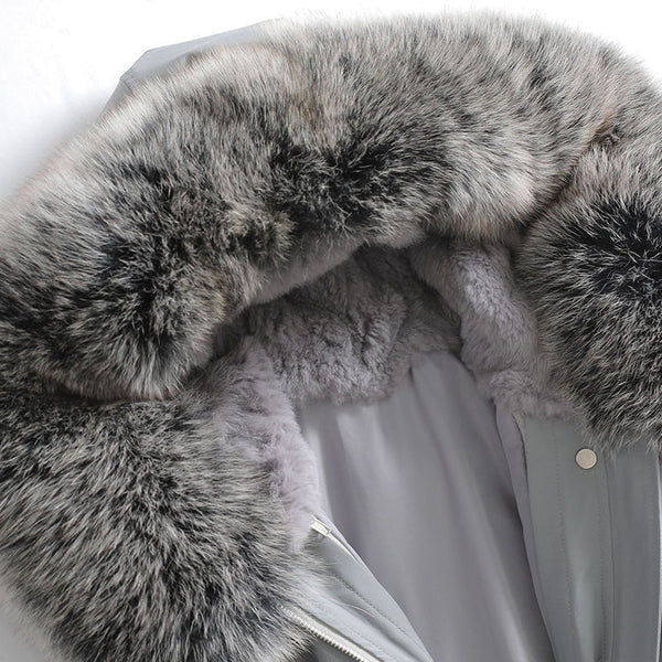 Abrigo cálido largo y grueso con capucha de longitud media de piel de zorro Real de invierno para mujer