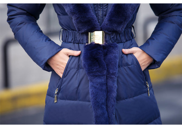 Women's Winter Elegant Fur Collar Slim Thick Medium Down Coats