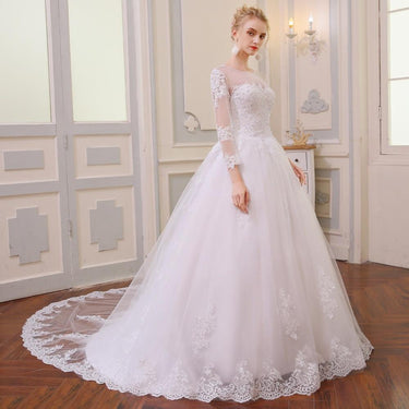 A-Line Vintage Long Sleeve Wedding Gown Bridal Dress with Lace - SolaceConnect.com