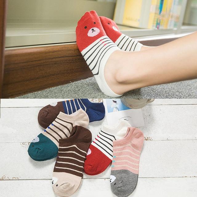 A Set of 5 Pairs Cute Harajuku Printed Low Ankle Summer Socks for Women - SolaceConnect.com