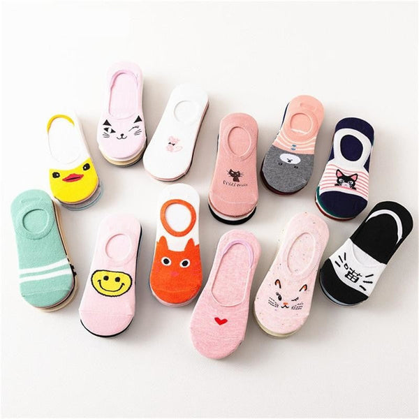 A Set of 5 Pairs Cute Harajuku Printed Low Ankle Summer Socks for Women  -  GeraldBlack.com
