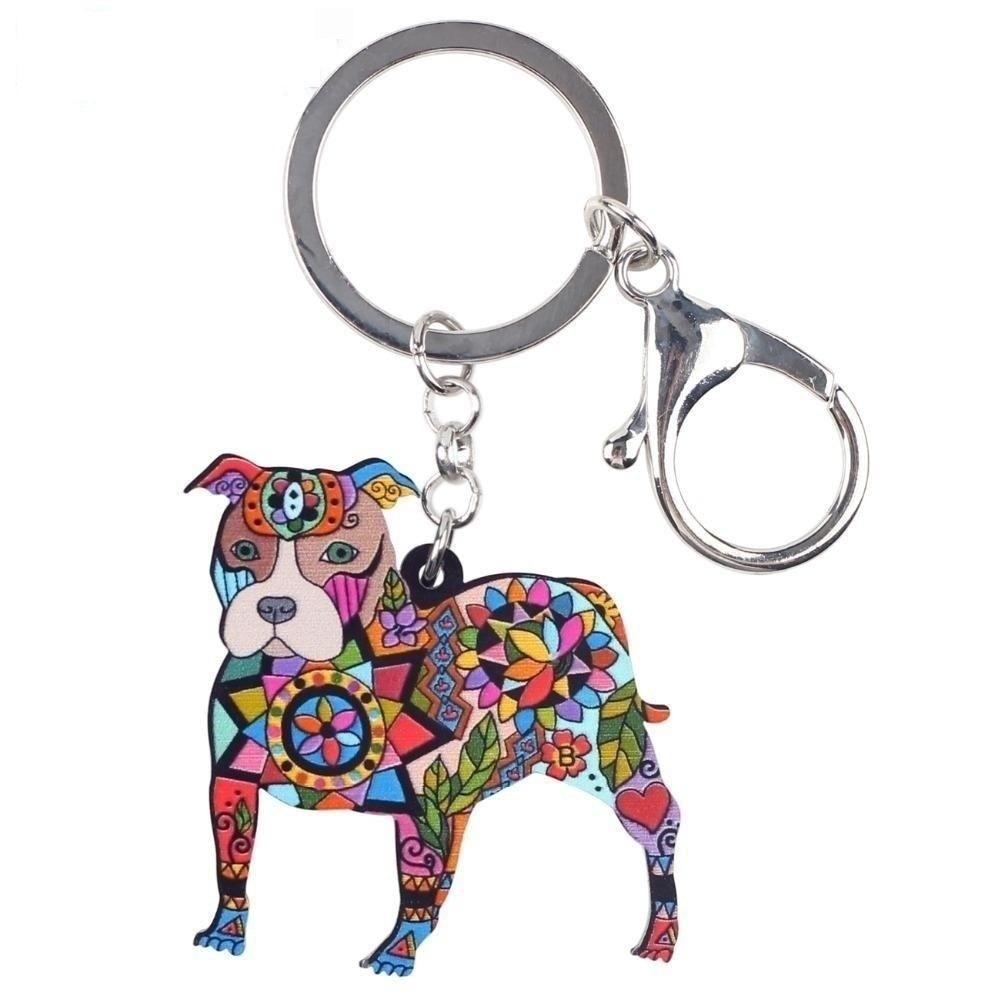 Acrylic Boston Terrier Pit Bull Dog Key Chain Pom Gift for Women  -  GeraldBlack.com