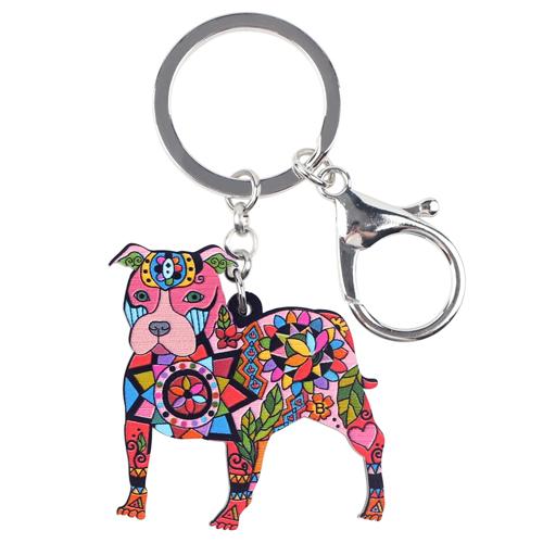 Acrylic Boston Terrier Pit Bull Dog Key Chain Pom Gift for Women - SolaceConnect.com