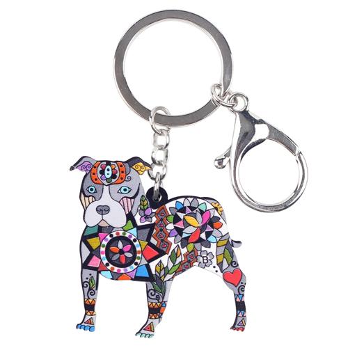 Acrylic Boston Terrier Pit Bull Dog Key Chain Pom Gift for Women - SolaceConnect.com