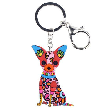 Acrylic Chihuahua Dog Key Chain Pom Bag Charm Gift for Women - SolaceConnect.com