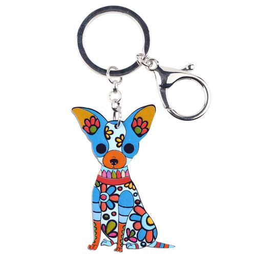 Acrylic Chihuahua Dog Key Chain Pom Bag Charm Gift for Women - SolaceConnect.com