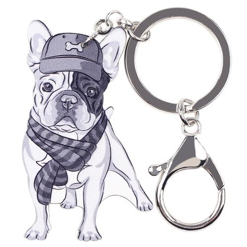 Acrylic French Bulldog Key Chain Bag Charm Pom Gift for Women - SolaceConnect.com