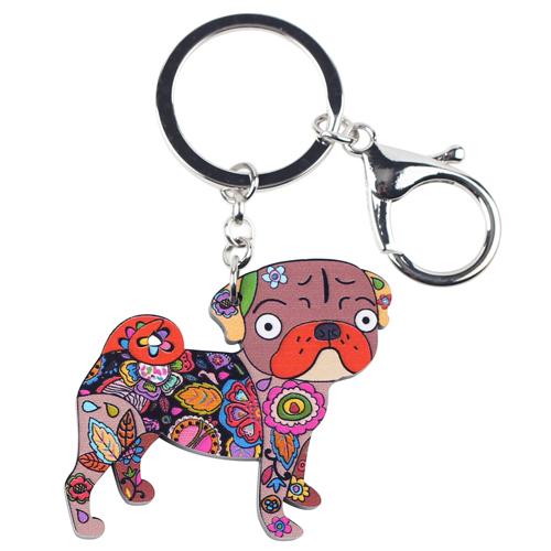 Acrylic Terrier Pug Dog Key Chain Key Ring Pom Gift for Women - SolaceConnect.com