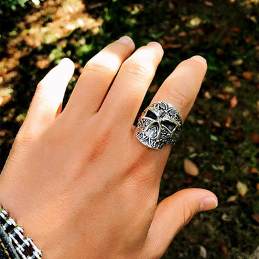 Adjustable Handmade Gothic Sugar Skull Sterling Silver Punk Ring for Men - SolaceConnect.com