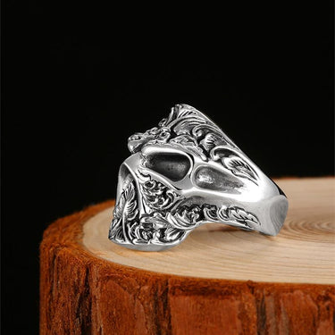 Adjustable Handmade Gothic Sugar Skull Sterling Silver Punk Ring for Men - SolaceConnect.com