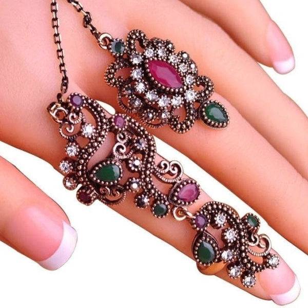 Adjustable Hollow Out Turkish Red Resin Women's Two Finger Rings for Party  -  GeraldBlack.com