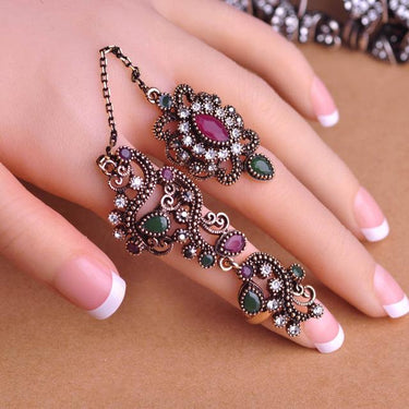 Adjustable Hollow Out Turkish Red Resin Women's Two Finger Rings for Party - SolaceConnect.com
