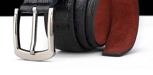Mens Anti-Scratch Alloy 33mm Wide Pin Buckle Metal Belt Genuine Leather Belts Men Adjustable - SolaceConnect.com