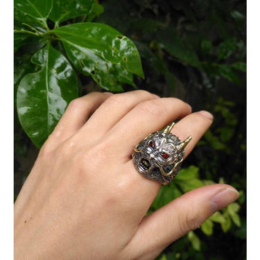 Adjustable Red Cubic Zirconia Men's Big Gothic Dragon Silver Punk Ring - SolaceConnect.com
