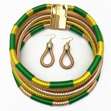 African Beads Multi-layer Woven Choker Necklace Earrings Bridal Jewelry Set - SolaceConnect.com