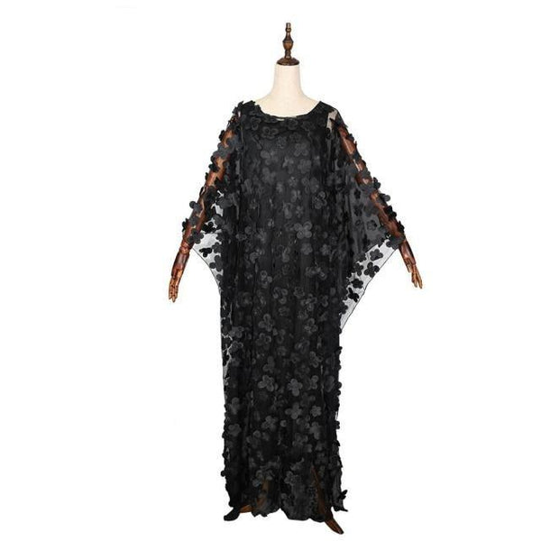 Embroidery Mesh Afrcan Women Dresses Flower Colourful Boubou Kaftan Outfits Beautiful Lace Party - SolaceConnect.com